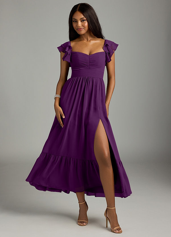Azazie Anaya Brautjungfernkleider A-Linie Plissee Chiffon Kleid Traube image1