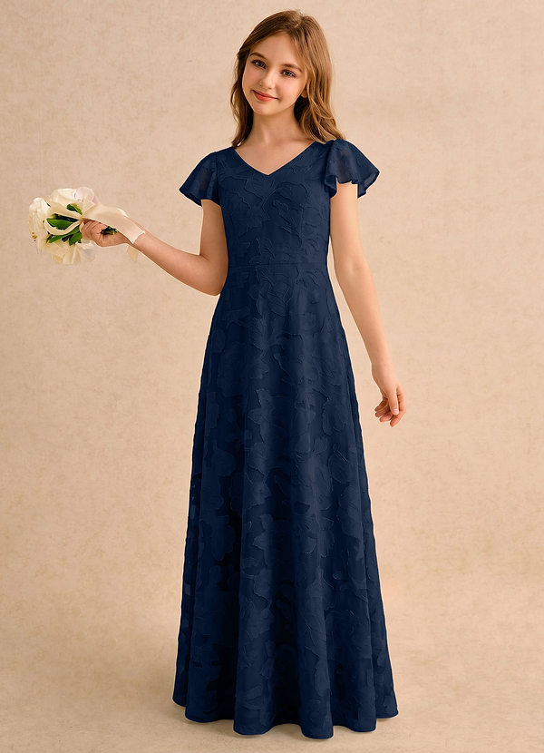 Azazie Narin Girls Formal Sukienki dla Dziewczynki Sypiącej Kwiaty Linia A z Rękawami Kwiatowe wypalenie Długość podłogi Sukienka image1