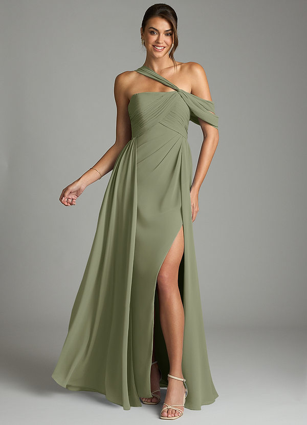 Azazie Kassandra Abiti da Damigella Abito A-Line in Chiffon a Spalla Scoperta Pistacchio image1