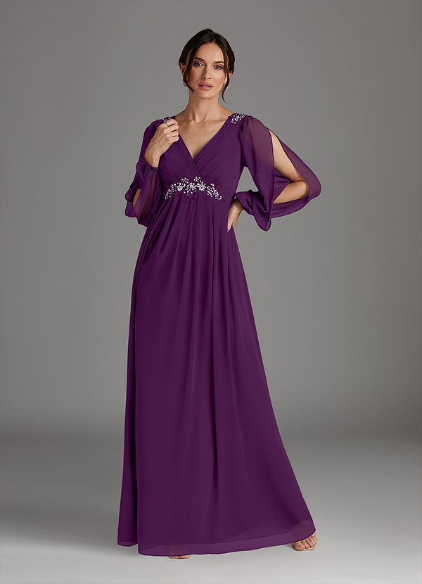 Azazie Gypsy Mother of the Brides Dresses Grape A-Line V-Neck Sequins Chiffon Dress image1