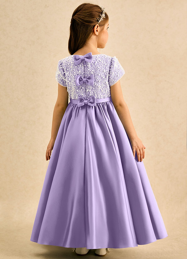 Azazie Cashew Flower Girl Dresses Lilac Ball-Gown with Sleeves Matte Satin Dress image1