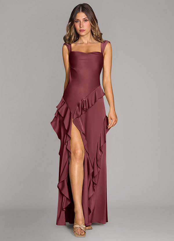 Azazie Sloane Abiti da Damigella Abito A-Line in Raso Elasticizzato Scollo a Cuore Merlot image1