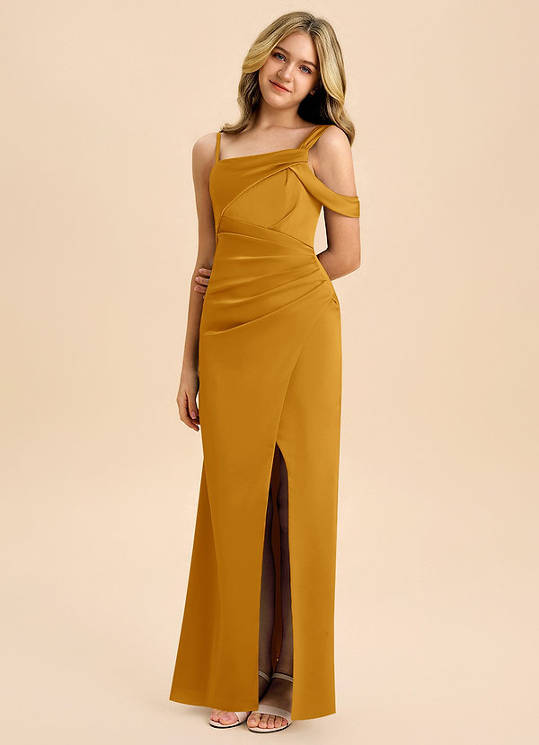 Azazie Wynter Junior Abito in Raso Elasticizzato Plissettato Caramello image1