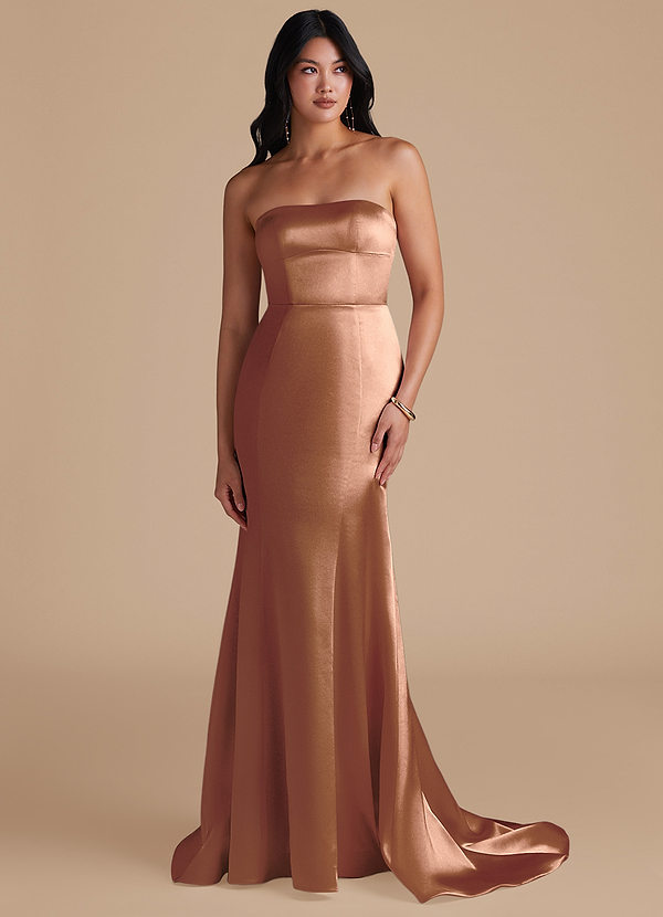 Azazie Aura Brautjungfernkleider Wandelbar Meerjungfrau-Linie Convertible Metallischer Satin Kleid Bronzer image1