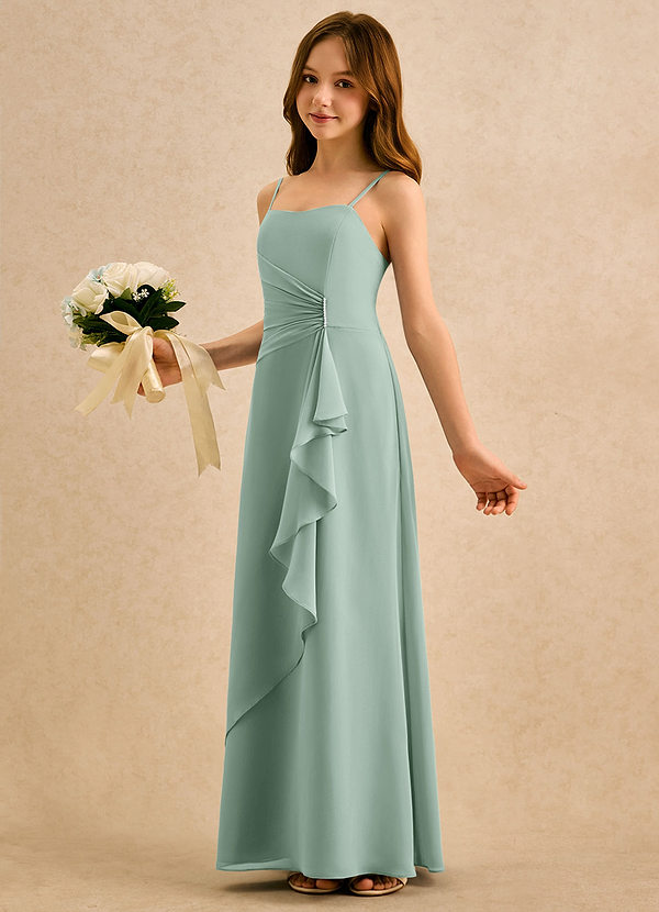 Azazie lolly Girls Formal Bloemenmeisjesjurken A-Lijn Jurk van Chiffon Geplooide Agave image1
