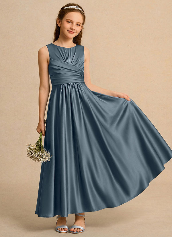 Azazie Ducky Girls Formal Klänningar för brudeflicka Klä A-Line i Stretch Satin Plisserad image1