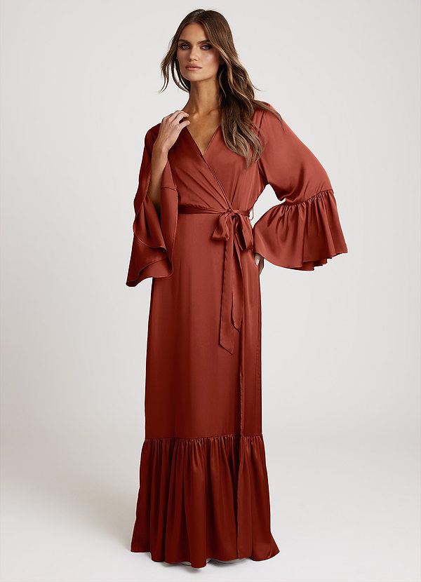 front Terracotta Long Bridal Ruffle Robe