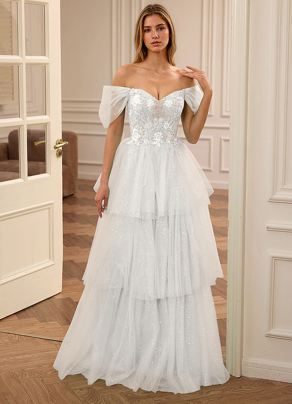 Genevieve White Off The Shoulder Neckline Lace Prom Dress image1