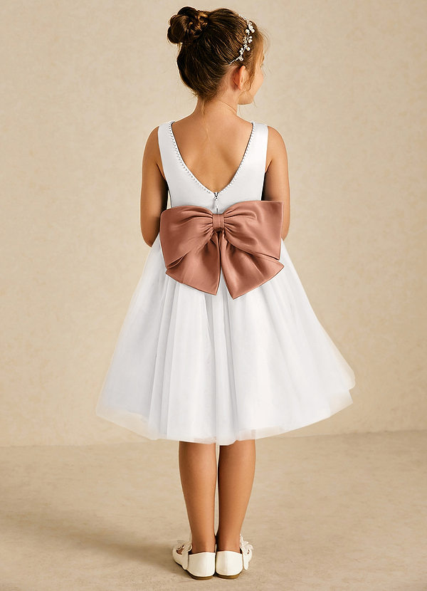 Azazie Seline Flower Girl Dresses Ivory Bronzer A-Line Bow Tulle Dress image1