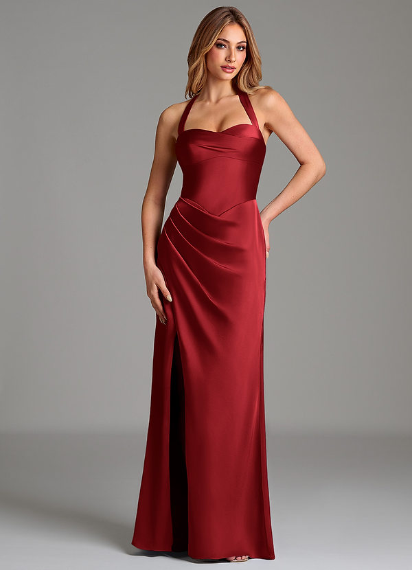 Azazie Serenity Robes de demoiselle d'honneur Robe Sirène en Satin extensible Encolure en Forme de Cœur Écarlate image1