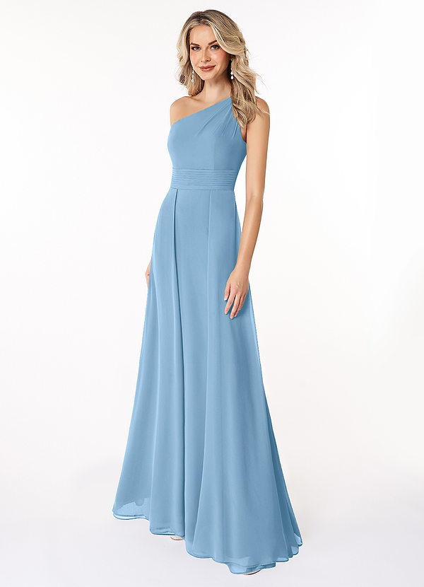 Azazie Dallas Bridesmaid Dresses Steel Blue A-Line One Shoulder Chiffon Dress image1