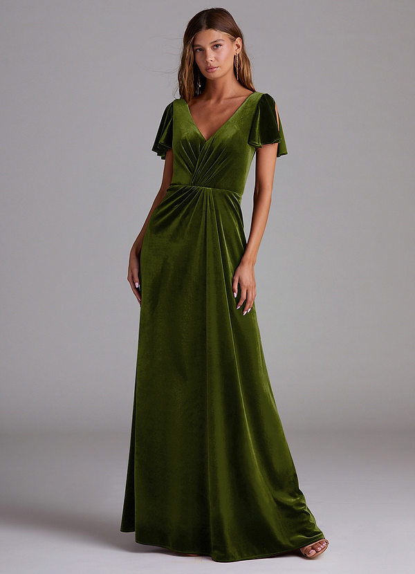 Azazie Soren Bridesmaid Dresses Olive A-Line Velvet Dress image1