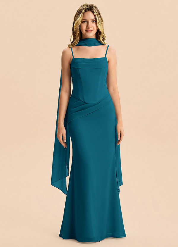 Azazie Sorrel Junior Meerjungfrau-Linie Plissee Chiffon Kleid Tintenblau image1