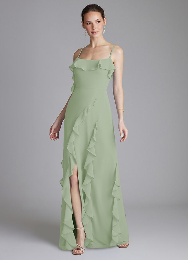 Azazie Malia Bridesmaid Dresses Dusty Sage Sheath Ruched Chiffon Dress image1