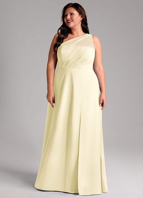 Azazie Phaedra Robes de demoiselle d'honneur Robe Trapèze en Mousseline de soie Asymétrique Sorbet Citron image1