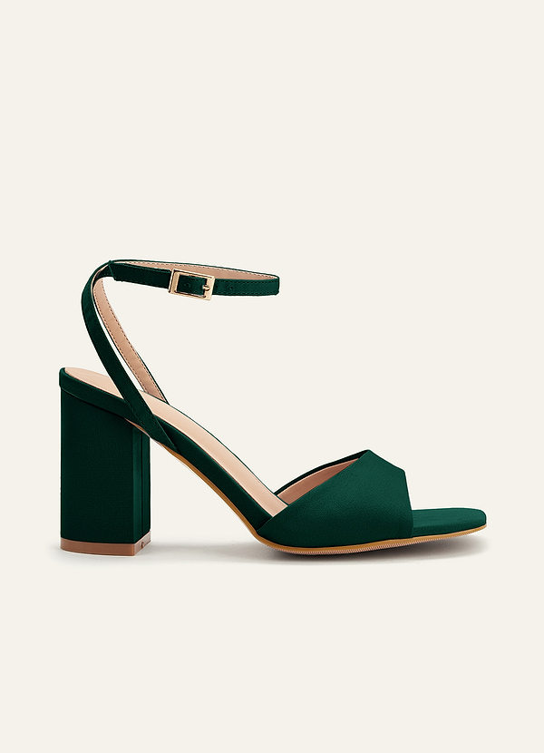 front Matching Color Stretch satin Square Toe Block Heels