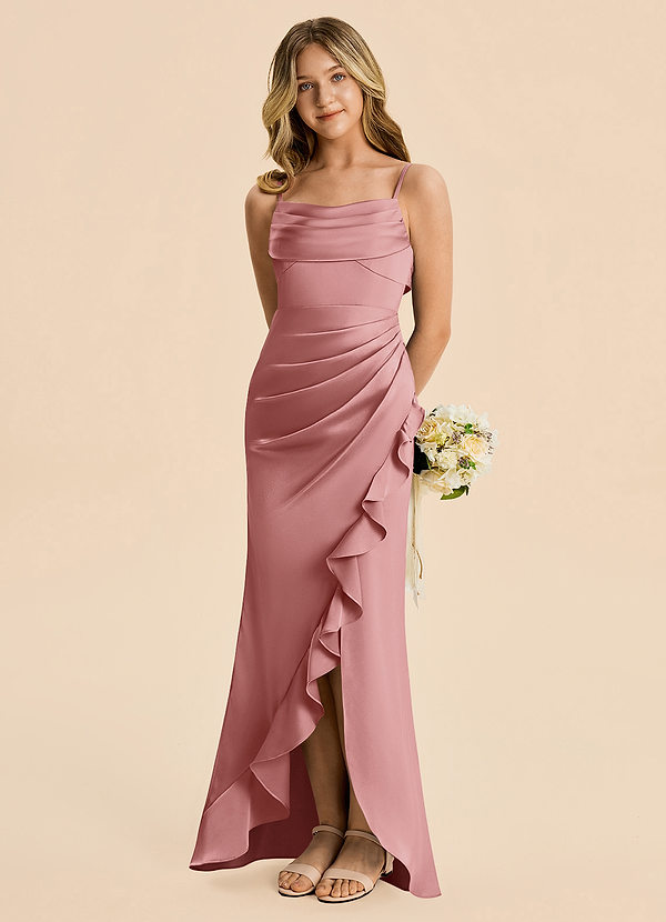 Azazie Mia Junior Dusty Rose Mermaid Pleated Stretch Satin Dress image1