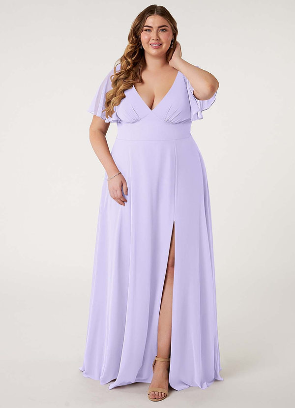 Azazie Kimber Bridesmaid Dresses Lilac A-Line Flounce Sleeve Chiffon Dress image1