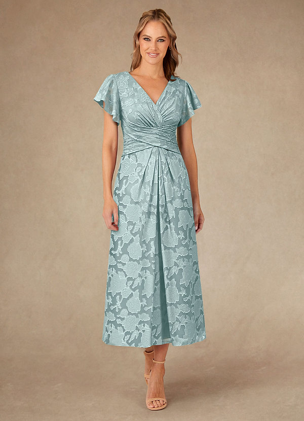 Azazie Vera Vestidos de Madre de la Novia Vestido de Neblina de Devorado Floral de Corte en A con Plisado image1