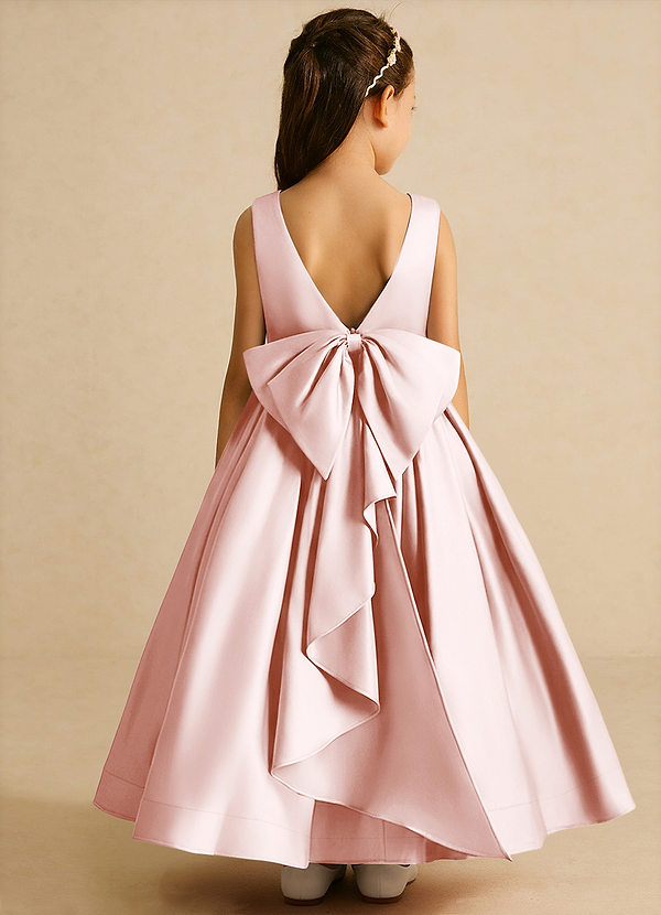 Azazie Cailee Flower Girl Dresses Blushing Pink Ball-Gown Pleated Matte Satin Dress image1