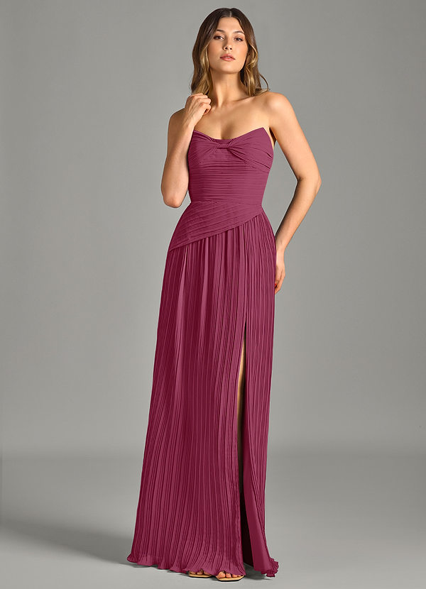 Azazie Becka Bridesmaid Dresses Mulberry A-Line Strapless Chiffon Dress image1