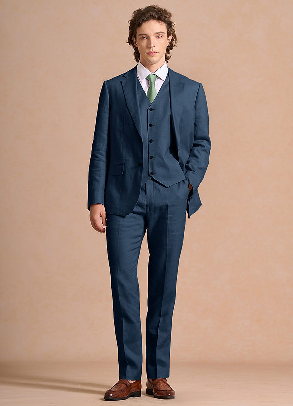 front Harrison Azul Marino Traje de tres piezas 100% lino