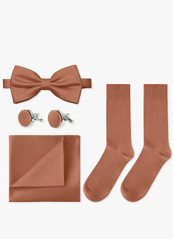 front Conjunto de pajarita, pañuelo de bolsillo, gemelos y calcetines a juego