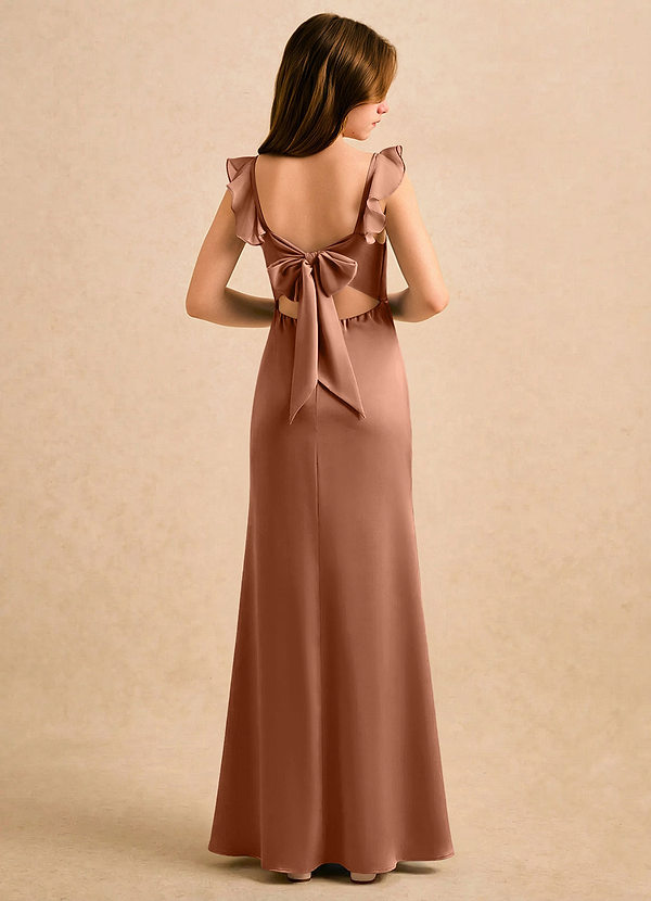Azazie Novalie Girls Formal Flower Girl Dresses Bronzer Mermaid Bow Stretch Satin Dress image1
