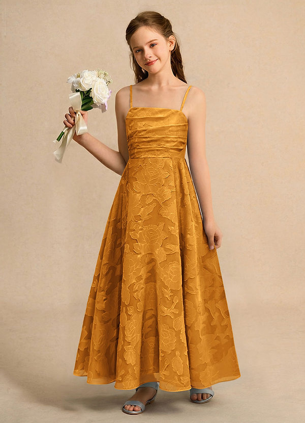 Azazie Pebbles Junior Formal Vestidos de Niña de Flores Vestido de Caramelo de Devorado Floral de Corte En A con Plisado image1