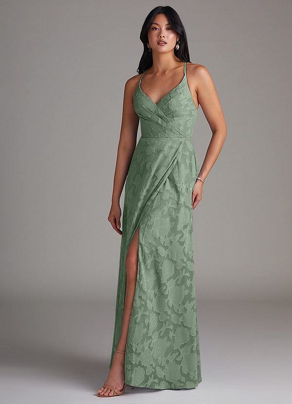 Azazie Davis Brautjungfernkleider A-Linie Plissee Blumen-Burnout Kleid Matcha image1