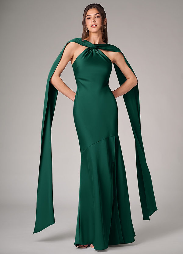 Azazie Kinsley Bridesmaid Dresses Emerald Mermaid Side Slit Stretch Satin Dress image1