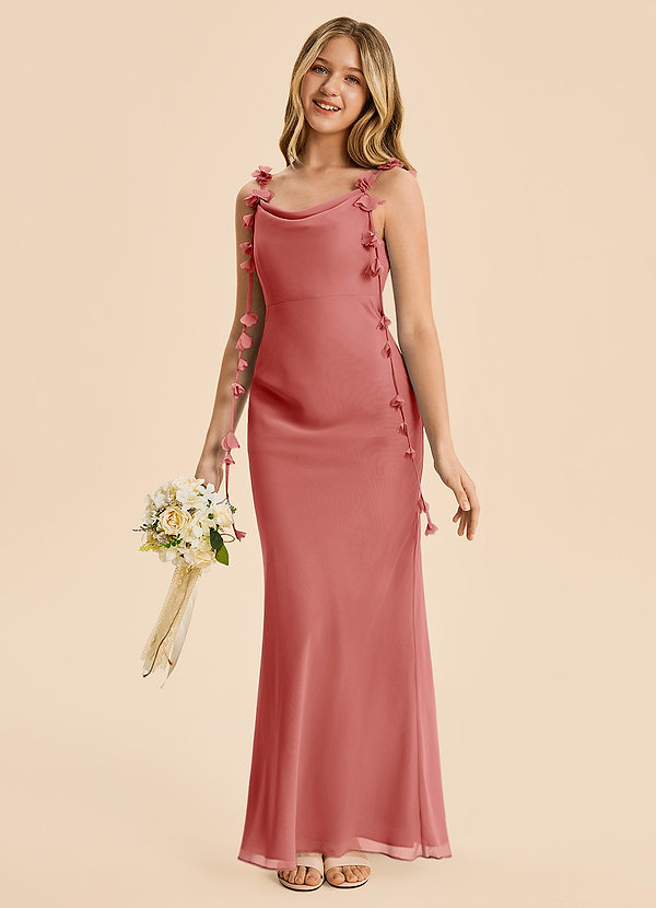 Azazie Trinity Junior Vestido de Rosa Antigua de Gasa de Corte Sirena con Plisado image1