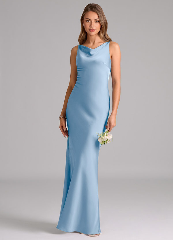 Azazie Allettie Bridesmaid Dresses Powder Blue Mermaid Stretch Satin Dress image1
