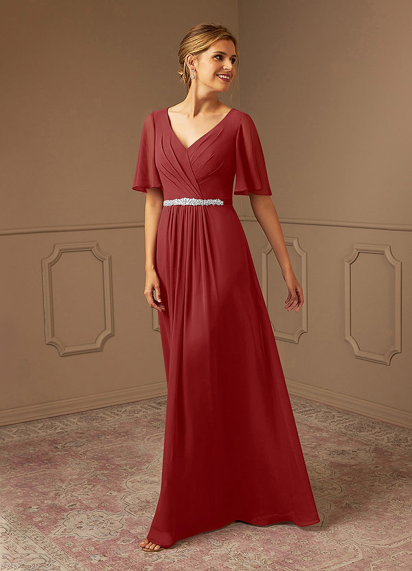 Azazie Tricia Mother of the Brides Dresses Rust A-Line V-Neck Pleated Chiffon Dress image1