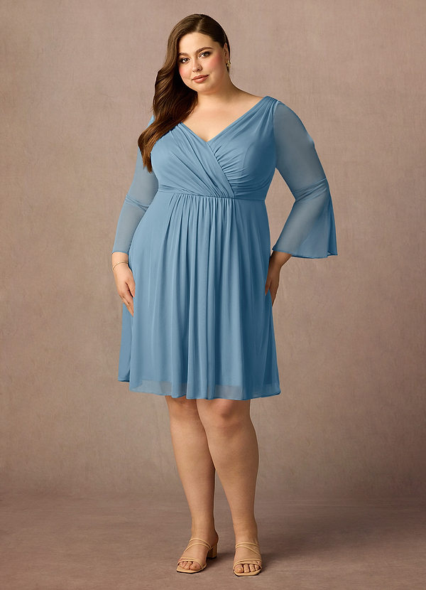 Azazie Teraso Mother of the Brides Dresses Steel Blue A-Line Pleated Mesh Dress image1
