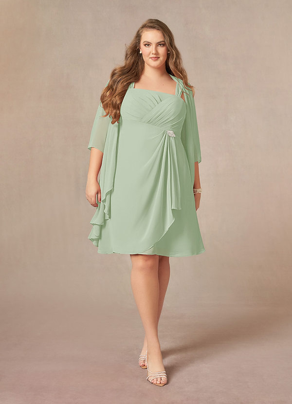 Azazie Olivia Mother of the Brides Dresses Dusty Sage A-Line Square Neckline Pleated Chiffon Dress image1