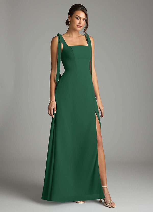 Azazie Debra Bridesmaid Dresses Dark Green A-Line with Pockets Chiffon Convertible Dress image1