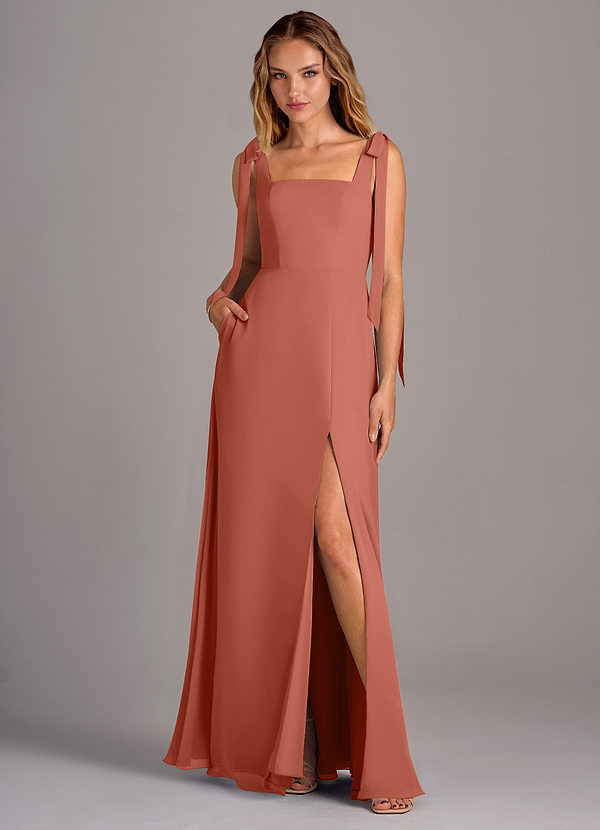 Azazie Debra Bridesmaid Dresses Clay A-Line with Pockets Chiffon Convertible Dress image1