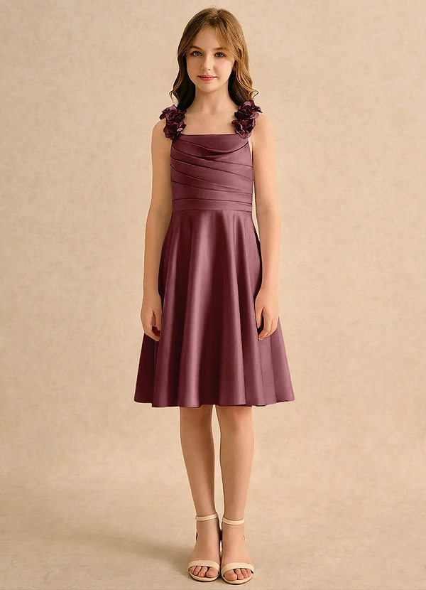 Azazie Resa Girls Formal Sukienki dla dziewczynek sypiących kwiaty Linia A Pofałdowany Matowy satynowy Długość do kolan Sukienka image1