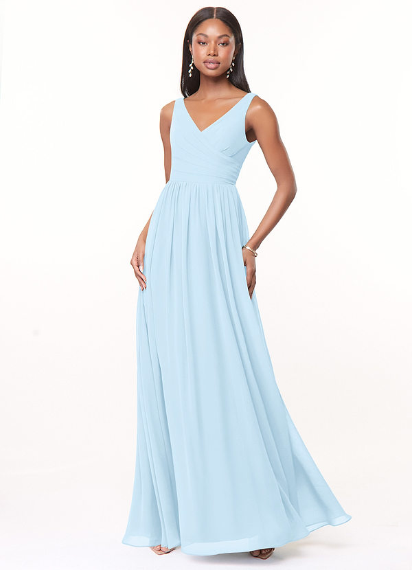 Azazie Keyla Bridesmaid Dresses Sky Blue A-Line V-Neck Pleated Chiffon Dress image1