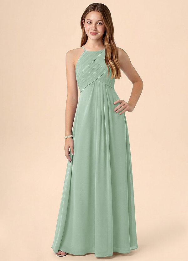 Azazie Ginny Junior Jurk van Chiffon met A-Lijn Geplooid Agave image1