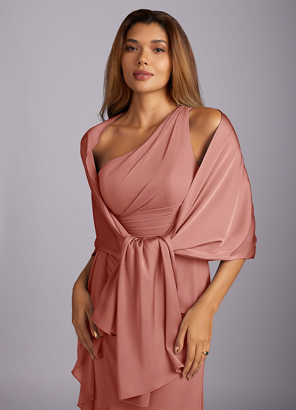 front Azazie Matching Color Aleena Stretch Satin Shawl