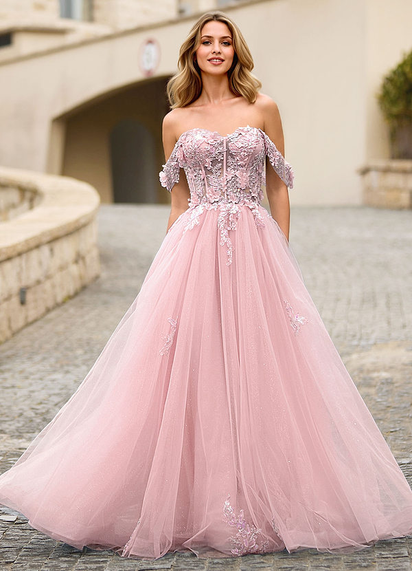 Eleanor Pink 3D Floral Lace Prom Dress image1