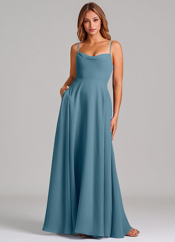 Azazie Elle Robes Demoiselle d'honneur Robe Trapèze en Mousseline de soie Plissée Bermude image1