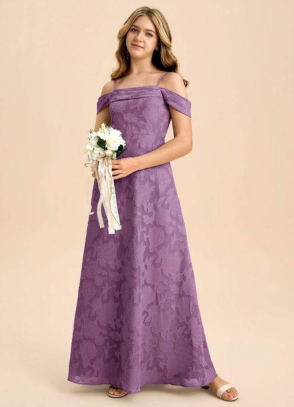 Azazie Anselie Junior Wisteria A-Line Off the Shoulder Floral Burnout Dress image1