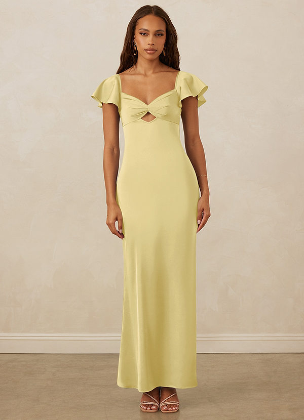 Christian Siriano Bridal for Azazie 1005 Bridesmaid Dresses Flutter Sleeve Stretch Satin Sheath Dress image1