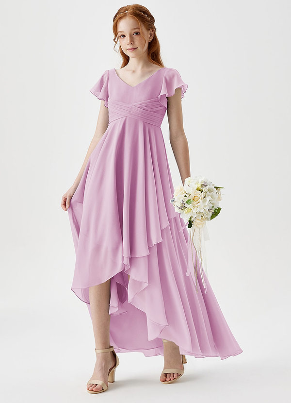 Azazie Caria Junior Candy Pink A-Line Pleated Chiffon Dress image1