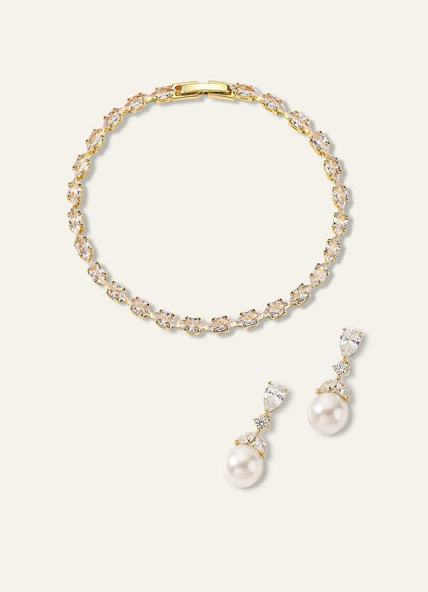 front Pearl & Zirconia Bridal Jewelry Set
