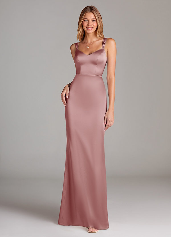 Azazie Denice Bridesmaid Dresses Dusty Rose Sheath Pleated Stretch Satin Dress image1