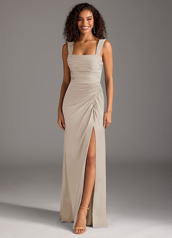 Azazie Jesaphine Robes Demoiselle d'honneur Robe Fourreau en Satin extensible Arc Givre image1